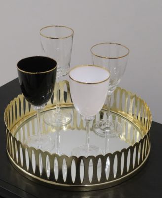 Round Mirror Tray with Design, 13.75" D