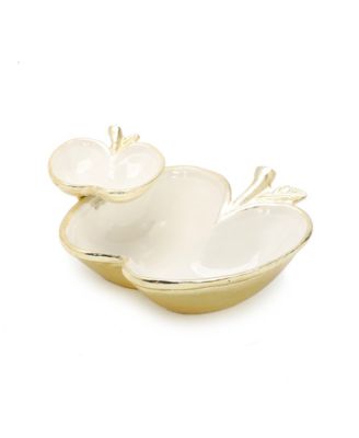 Two Apple Dish with Gold-Tone