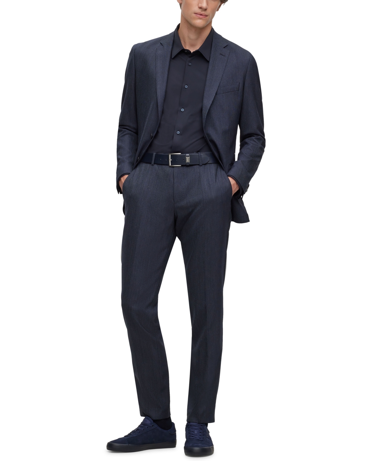 Hugo Boss Boss By  Men's Performance-stretch Anti-crease Fabric Slim-fit Jeans In Dark Blue