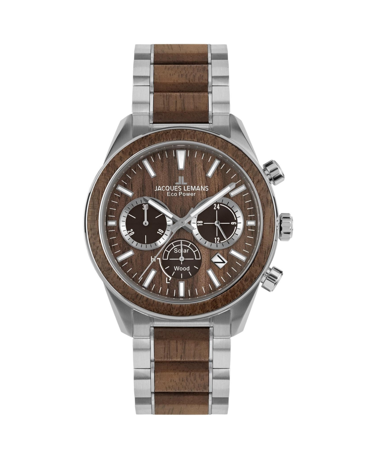 Men's Eco Power Watch with Solid Stainless Steel / Wood Inlay Strap, Chronograph 1-2115 - Brown