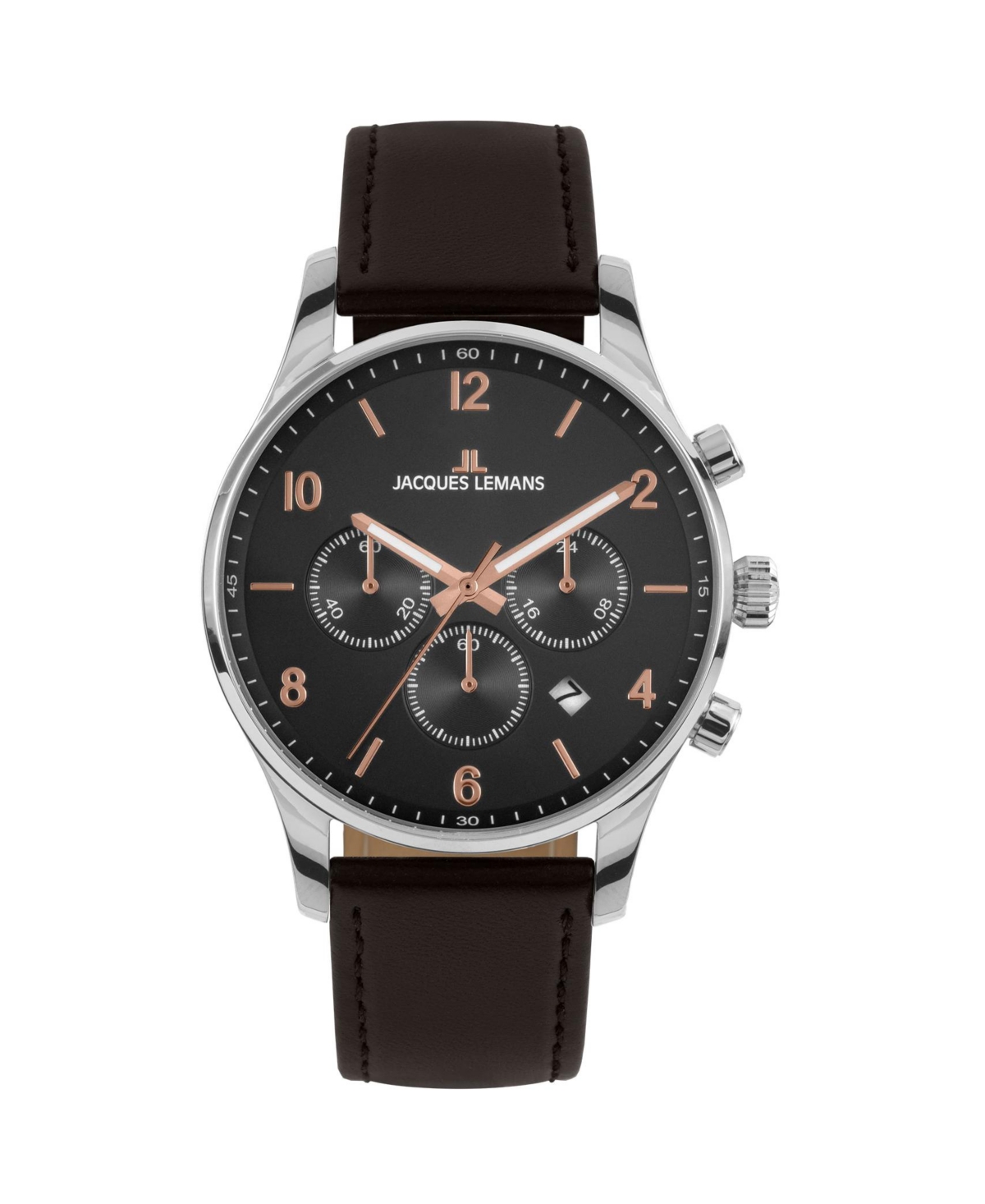 Men's London Watch with Leather Strap, Solid Stainless Steel, Chronograph, 1-2126 - Black
