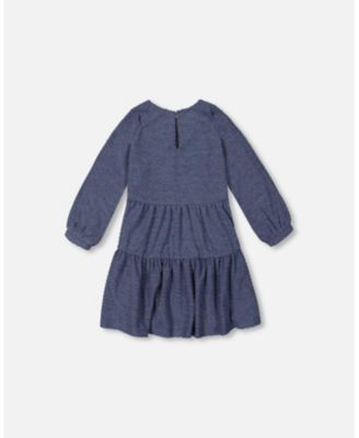 Deux par Deux Big Girls Long Sleeve Peasant Swiss Dot Jersey Dress In Denim  Blue Color - Macy's