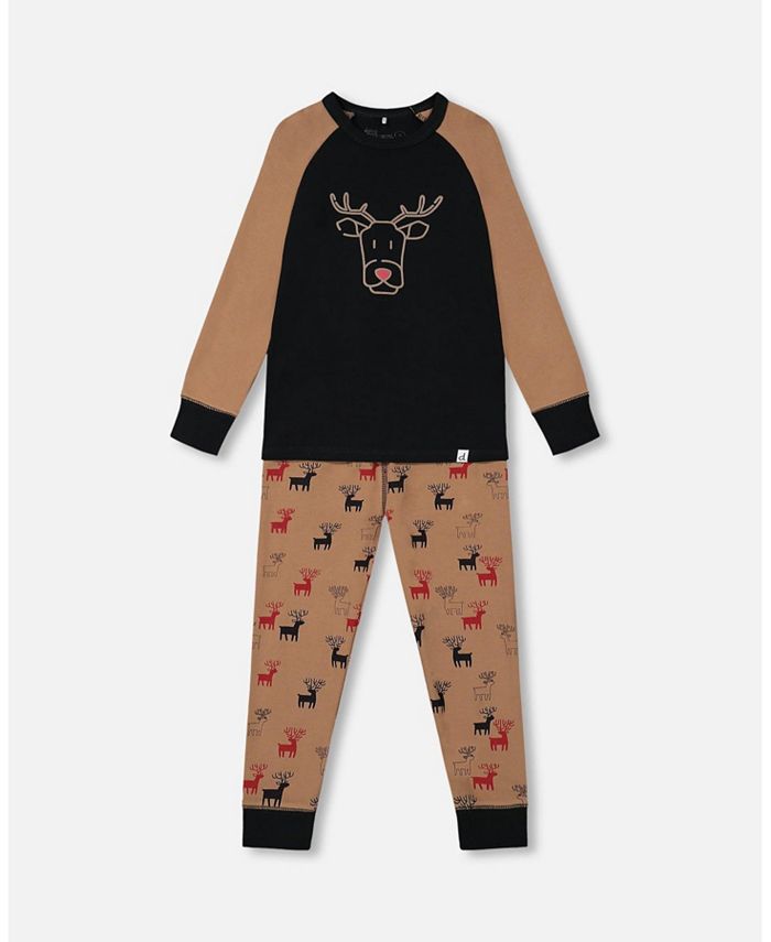 Deux par Deux Boy Organic Cotton Printed Reindeers Two Piece Top