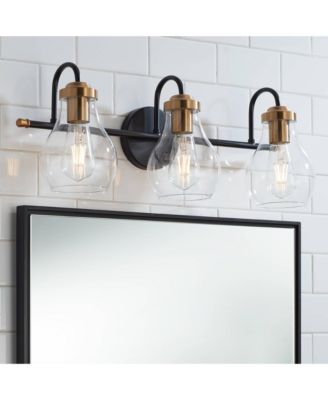 Brade Industrial Modern Wall Light Black Gold Hardwired 22.75" 3-Light Fixture Clear Glass Shades for Bedroom Bathroom Vanity Reading Living Room Hallway House Home Decor