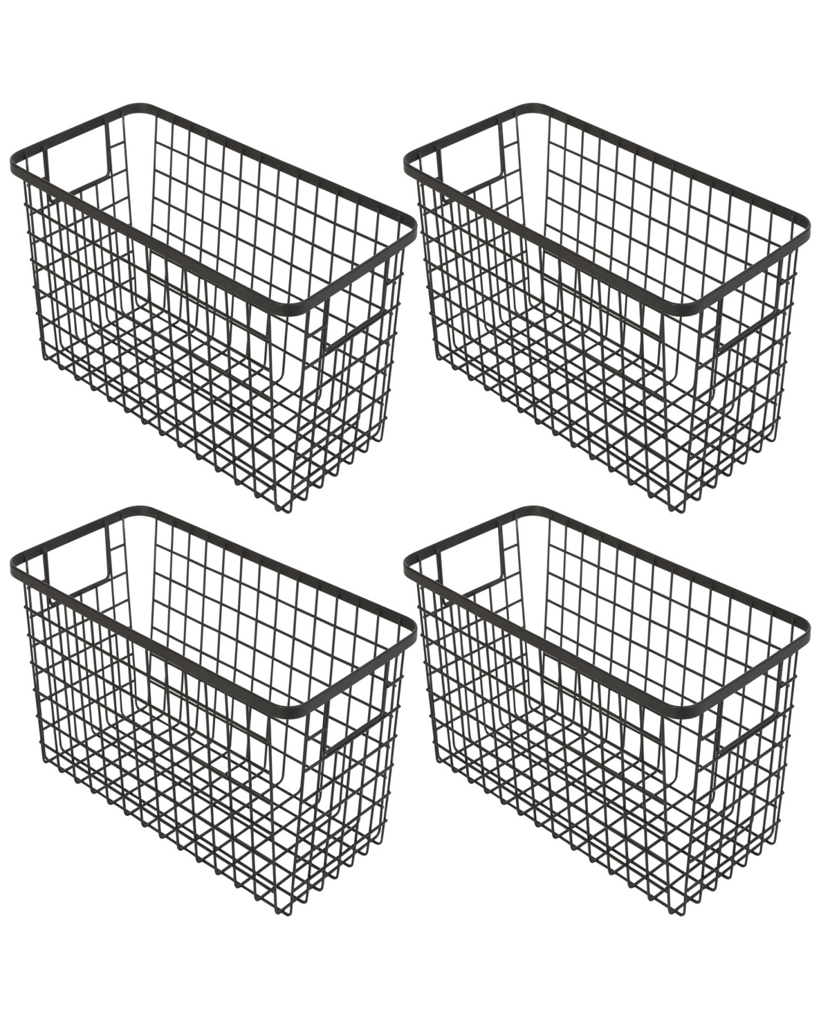 Nestable 6" x 12" x 6" Basket Organizer with Handles, Set of 4 - Black