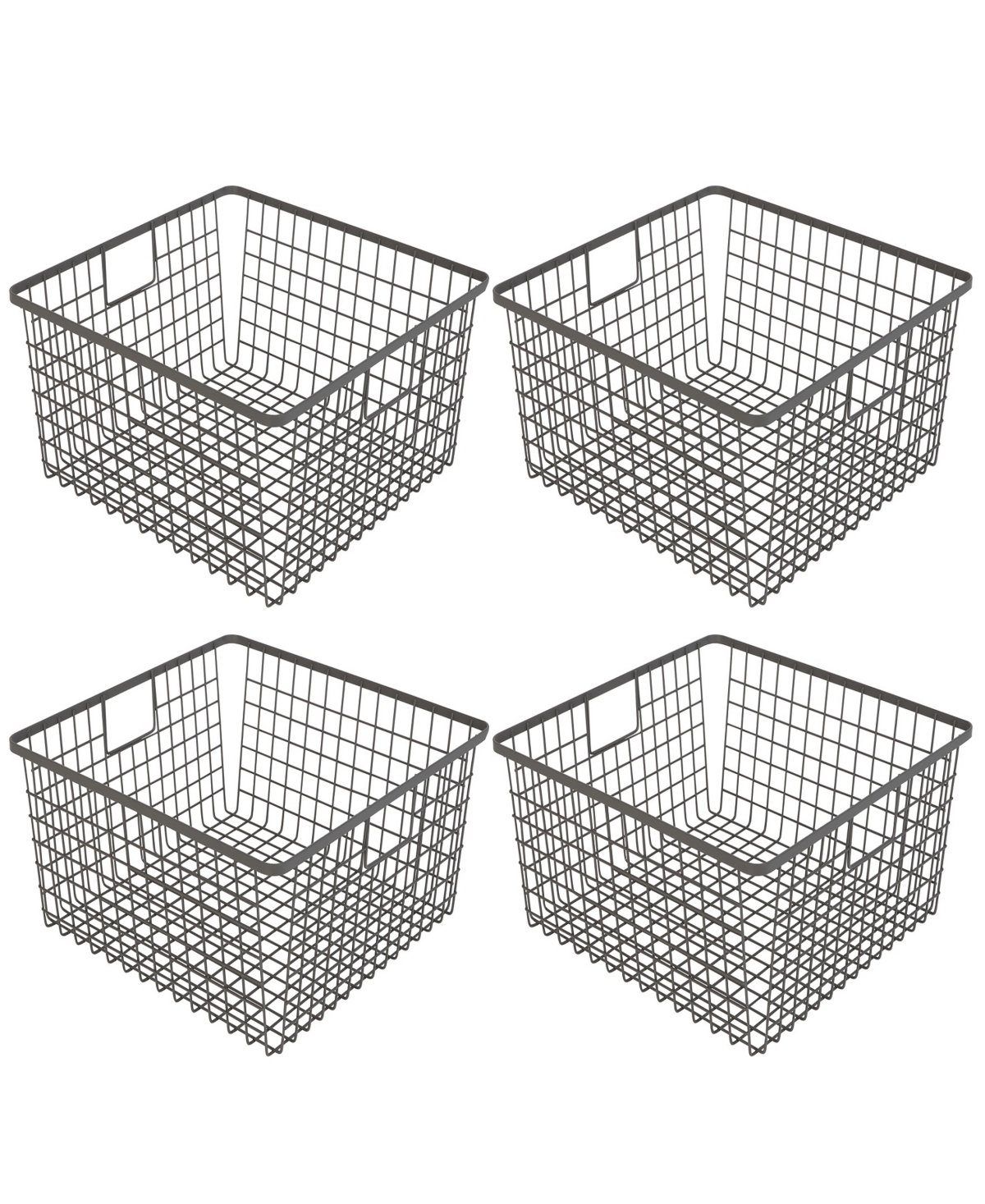 Nestable 12 x 12 x 6 inch Basket Organizer with Handles - Set of 4 - Gunmetal