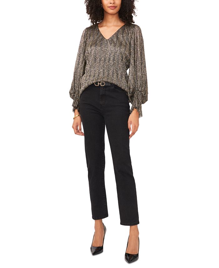Vince Camuto Women's V-Neck Long-Sleeve Smocked-Cuff Blouse - Macy's