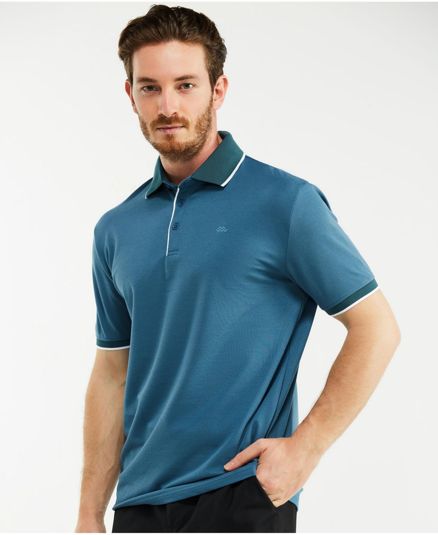 Men's Classic-Fit Cotton-Blend Pique Polo Shirt with Contrast Collar