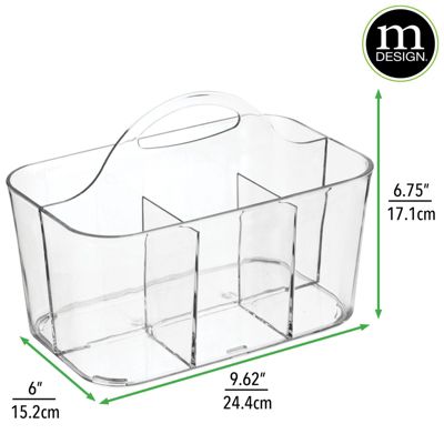 Small Plastic Divided Cosmetic Storage Organizer Caddy Tote Bin - Clear, USA Made