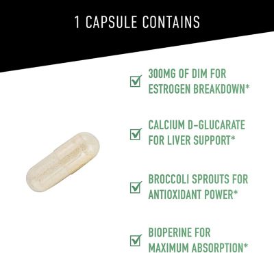 DIM 300mg For Men, Estrogen Blocker & Aromatase Inhibitor, Men s Hormone Balance & Fitness Booster Supplement with Diindolylmethane, 60ct