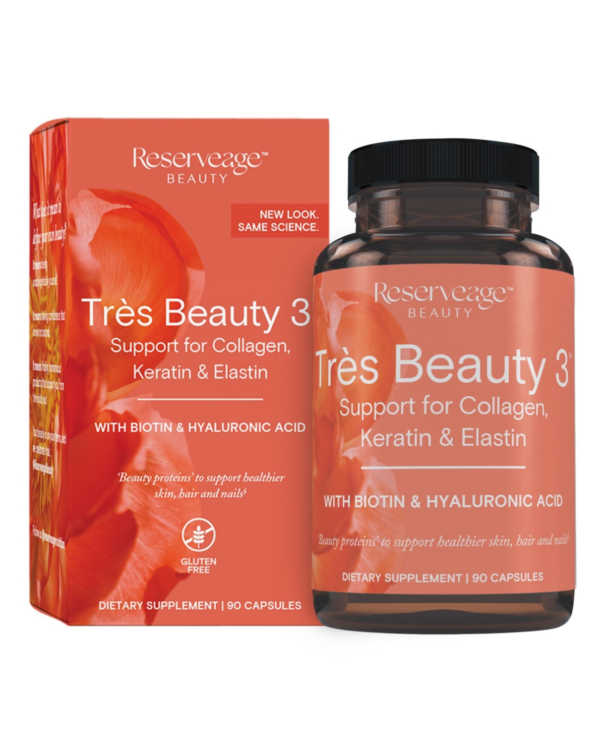 Tres Beauty 3, Beauty Supplement for Hair, Skin and Nails with Collagen, Keratin and Biotin, Gluten Free, 90 Capsules (30 Servings)