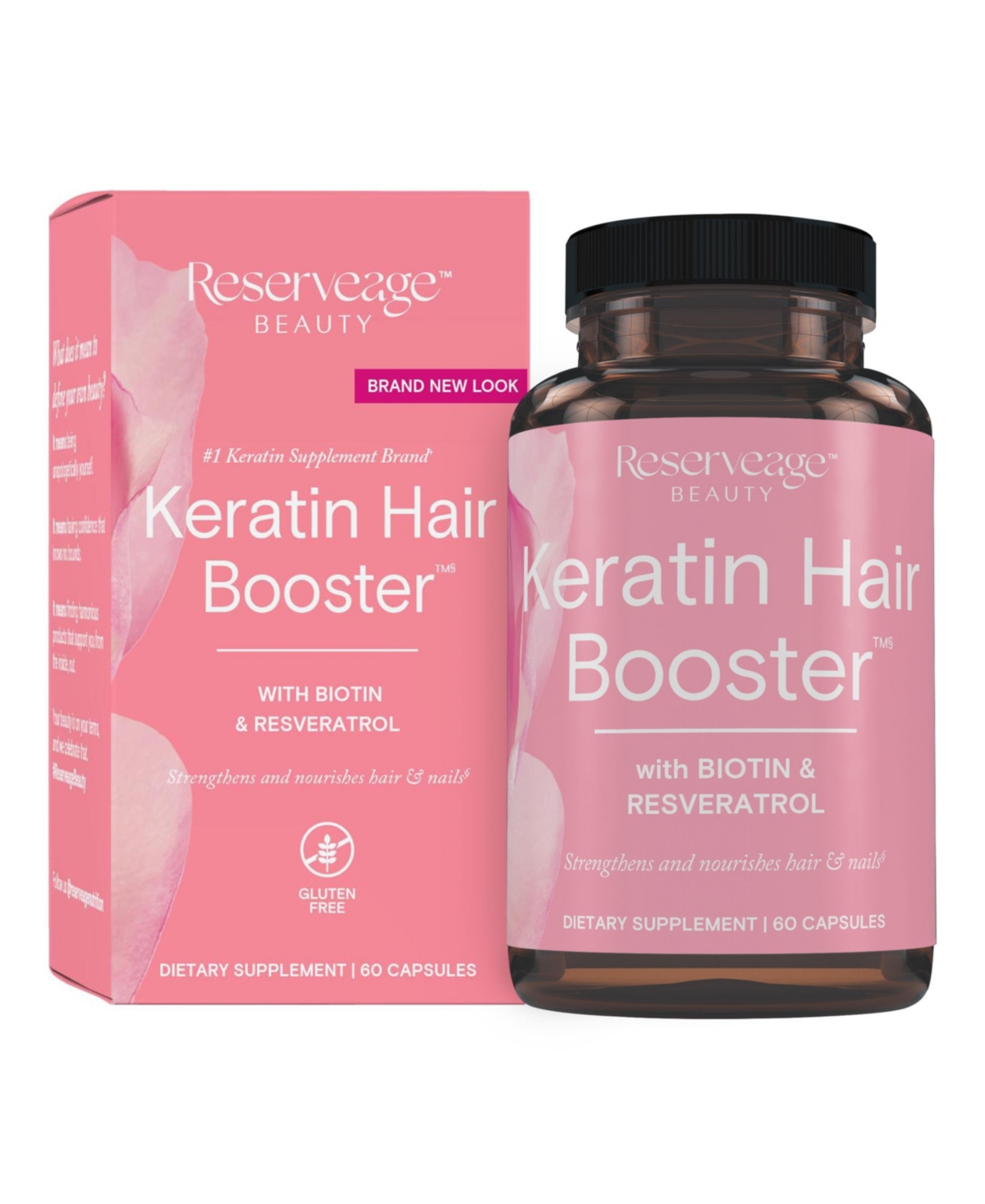 Keratin Hair Booster, Hair and Nails Supplement, Supports Healthy Thickness and Shine with Biotin, 60 Capsules (30 Servings)