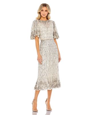 mac duggal flounce sleeve midi dress Mac Duggal Women's Sequin Flounce Sleeve Midi Dress