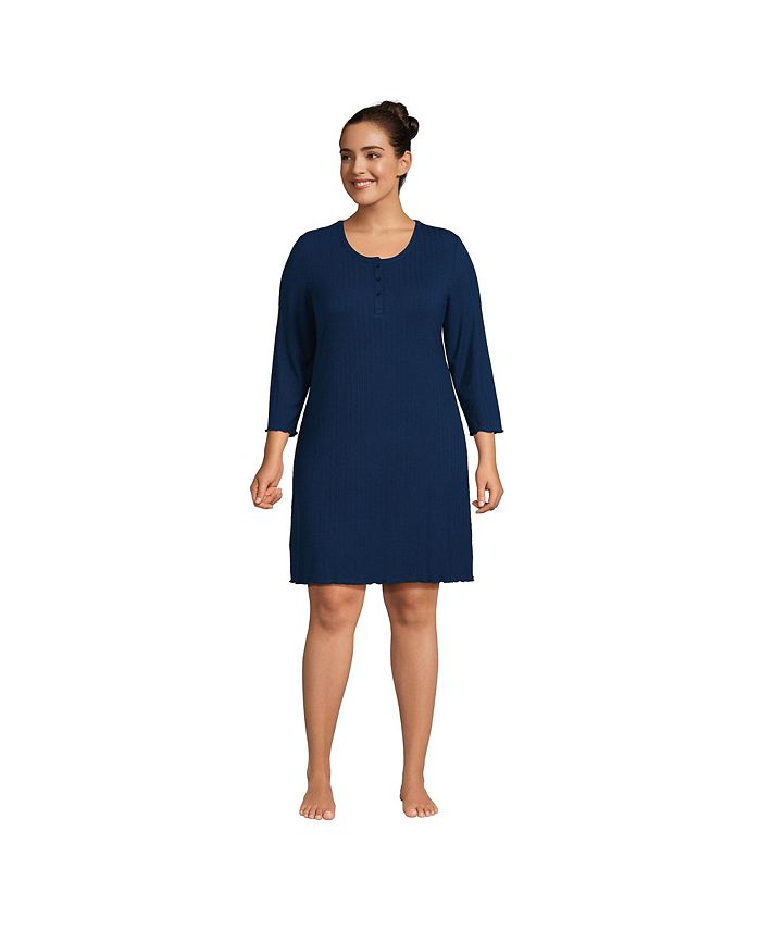 Lands' End Plus Size Pointelle Rib Short Sleeve Knee Length Nightgown