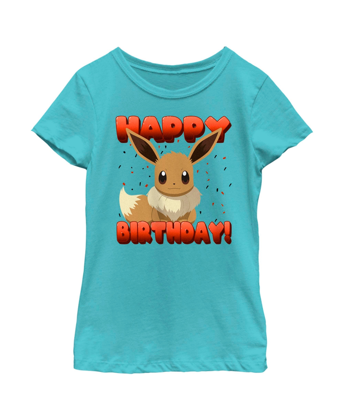 Nintendo Girl's Pokemon Eevee Happy Birthday Red Child T-shirt In Tahiti Blue