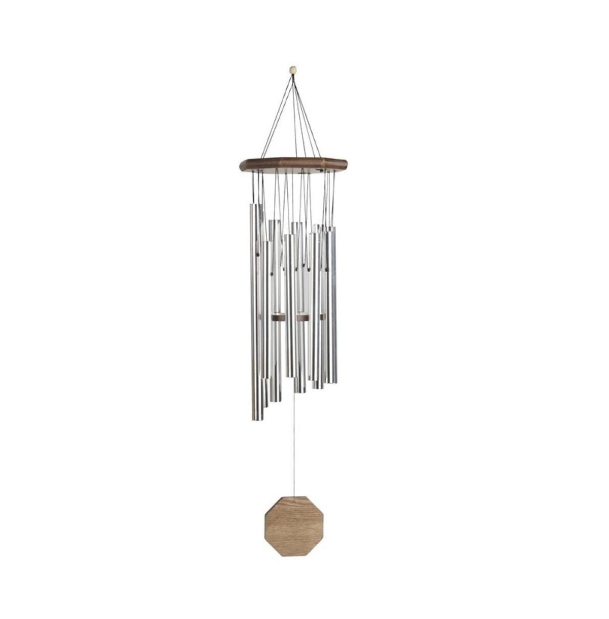 35" Long Traditional Silver Wood Round Top Wind Chime - Silver