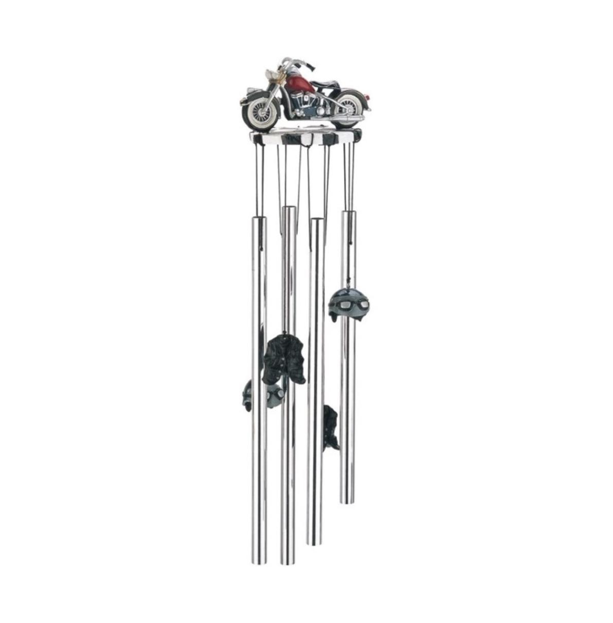 23" Long Round Top Red Motorcycle Wind Chime - Silver