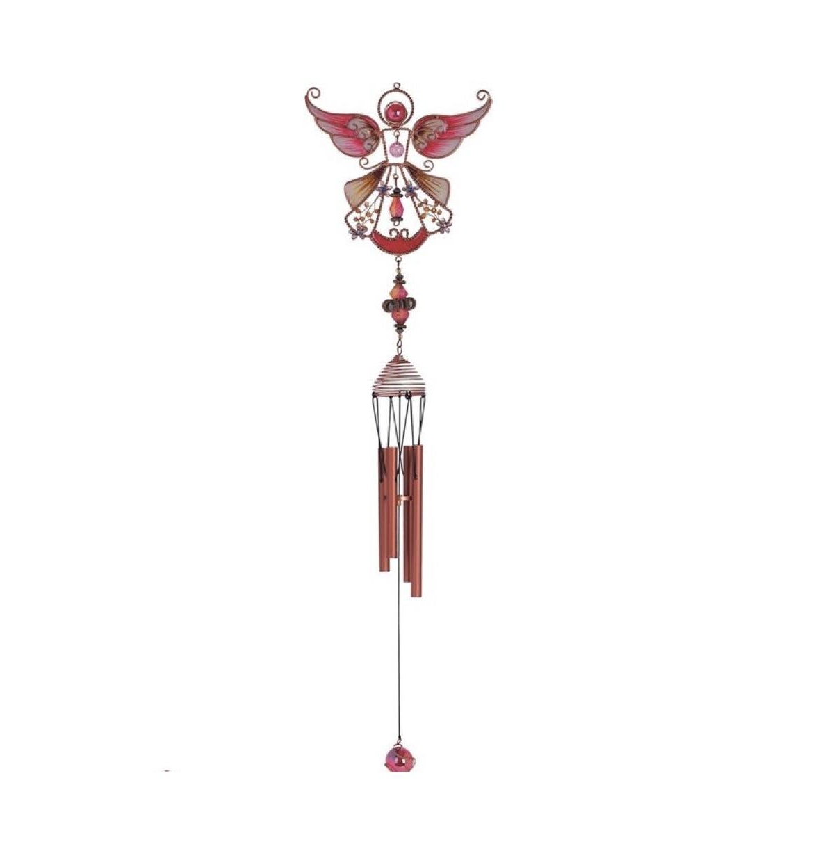 23" Long Red Angel Copper and Gem Wind Chime - Multi
