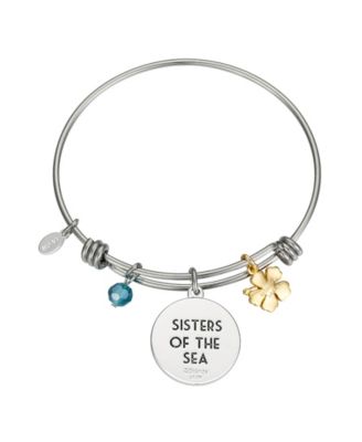 Unwritten Coral and Orange Enamel Fower, Blue Crystal Bead and Multi Color Little Mermaid Bangle Bracelet