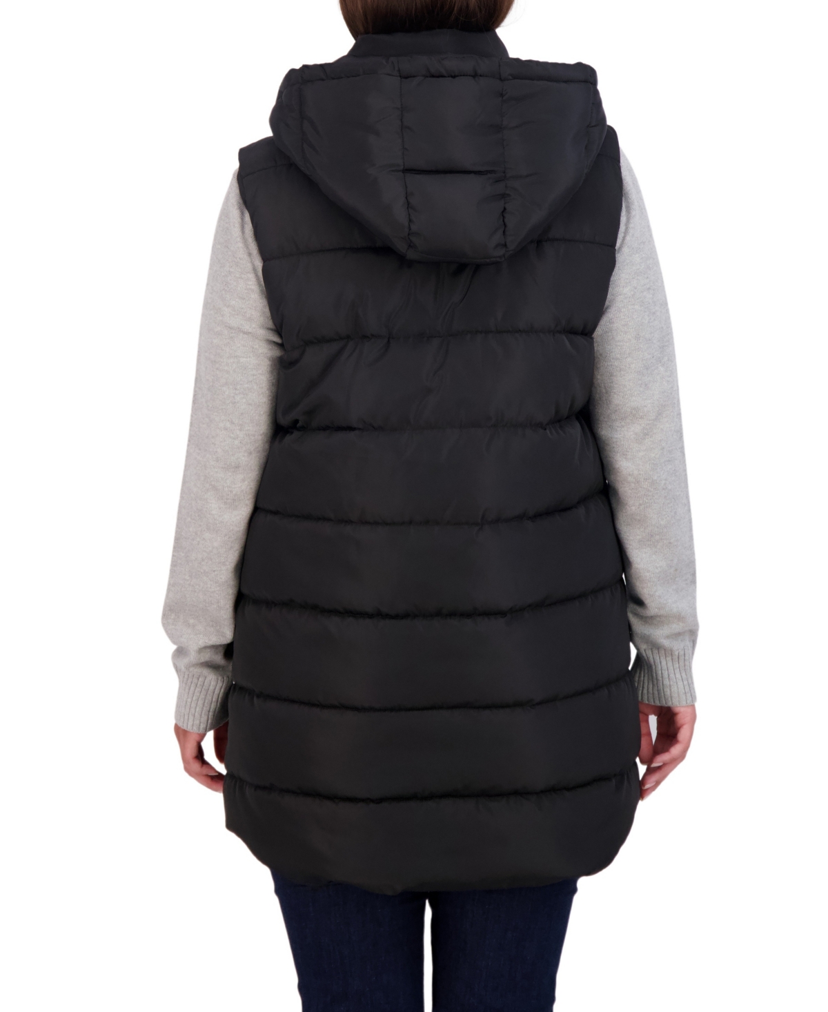 Sebby Collection Plus Size Long Puffer Vest Jacket with Detachable Hood