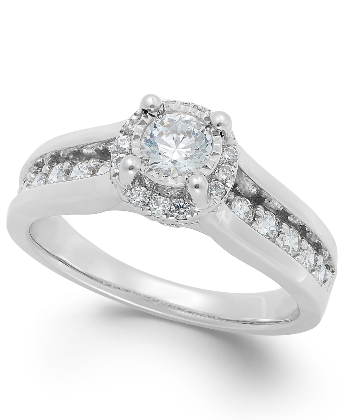 Diamond Channel Halo Engagement Ring (1 ct. t.w.) in 14k White Gold - White Gold