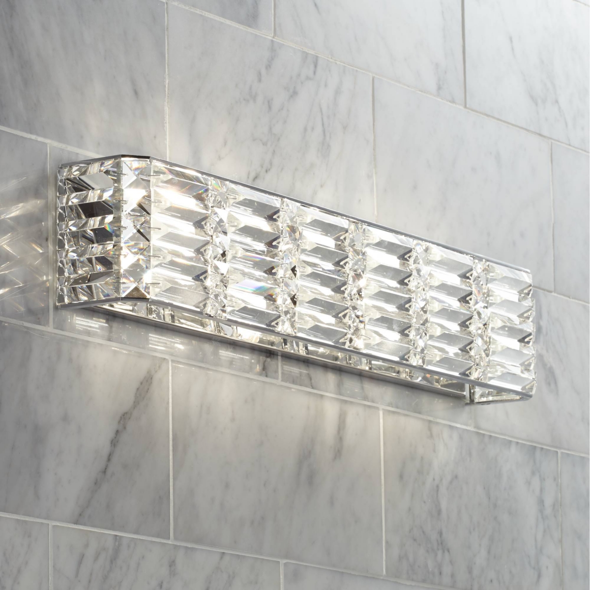 Possini Euro Design Vivienne Modern Wall Light Chrome Silver Metal Hardwired 24.5" Wide Light Bar Fixture Mounted Clear Crystal Accents for Bathroom V