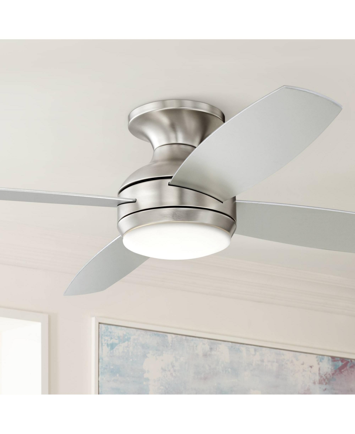 Casa Vieja Elite Modern Industrial Hugger Low Profile Indoor Ceiling Fan with Led Light Remote Control Brushed NickelBlades House Bedroom