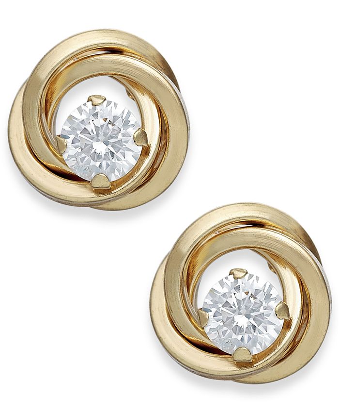 10kt Yellow Gold Ribbed Love Knot Ball Post Earrings