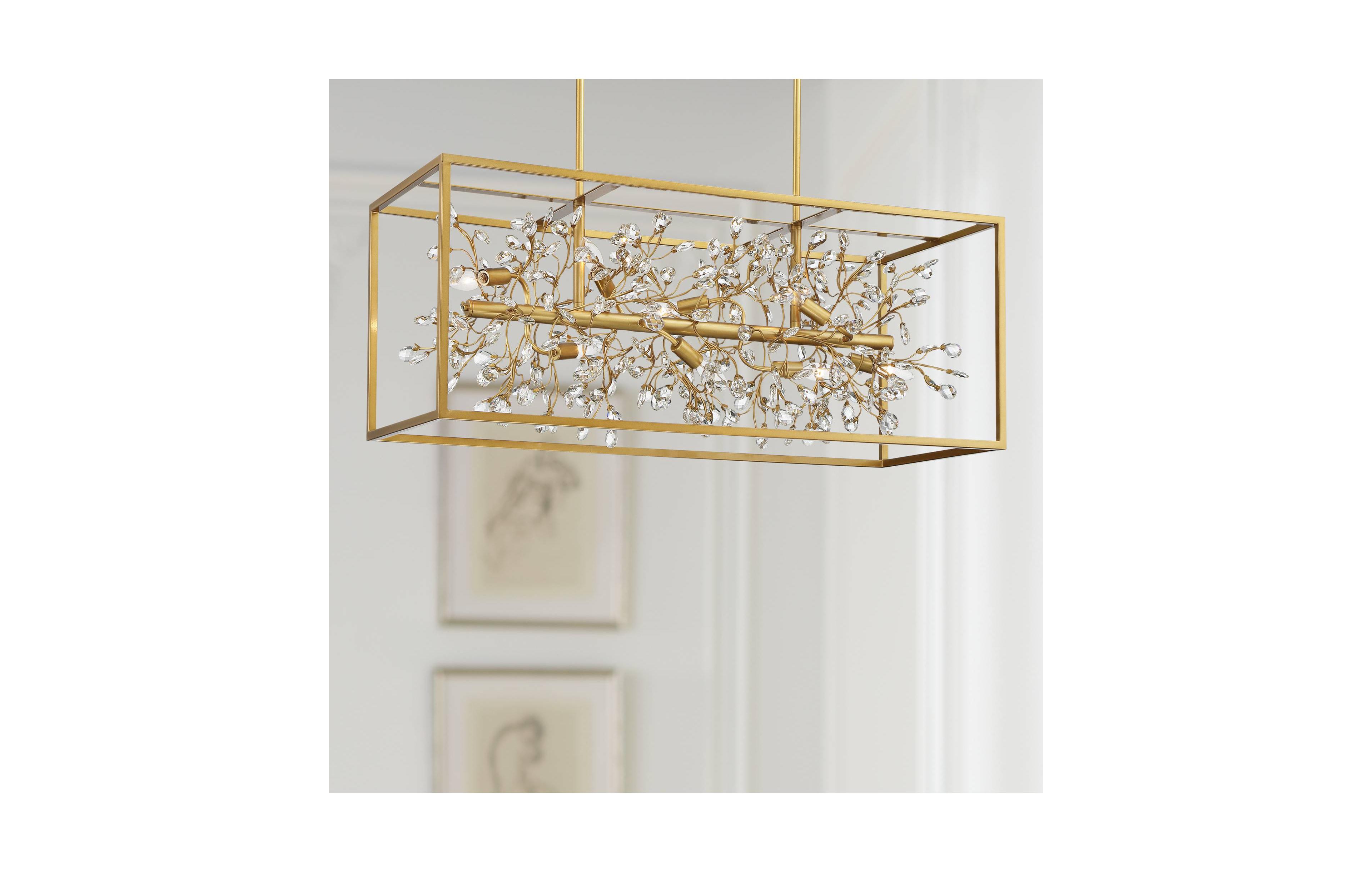 Possini Euro Design Carrine Gold Linear Island Pendant Chandelier 38.50" Wide Modern Clear Crystal Accents 8-Light Fixture for Dining Room House Foyer