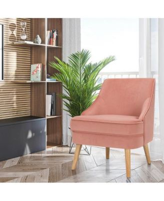 Mid Century Velvet Accent Chair with Rubber Wood Legs for Bedroom