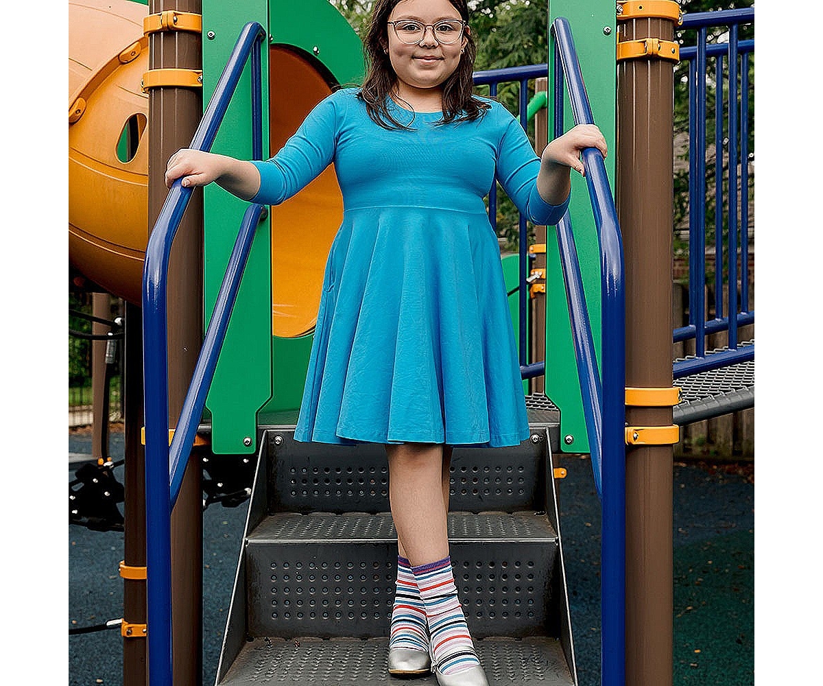 Mightly Girls Fair Trade Organic Cotton Solid 3/4 Sleeve Twirl Dress