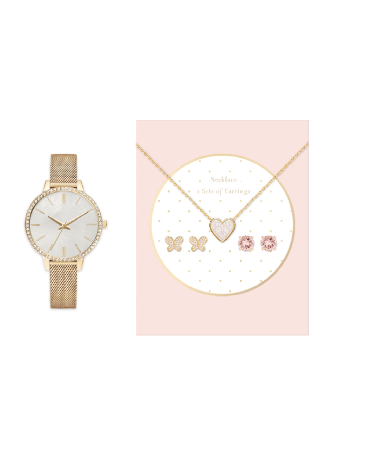 Jessica Carlyle Women's Quartz Shiny Gold-tone Mesh Watch 35mm Gift Set, 4 Pieces