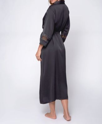 Women's Silky Stretch Satin Long Robe with Lace Trims