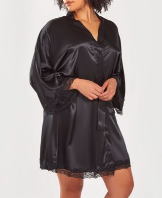 Plus Size Silky Laced Trim Short Robe
