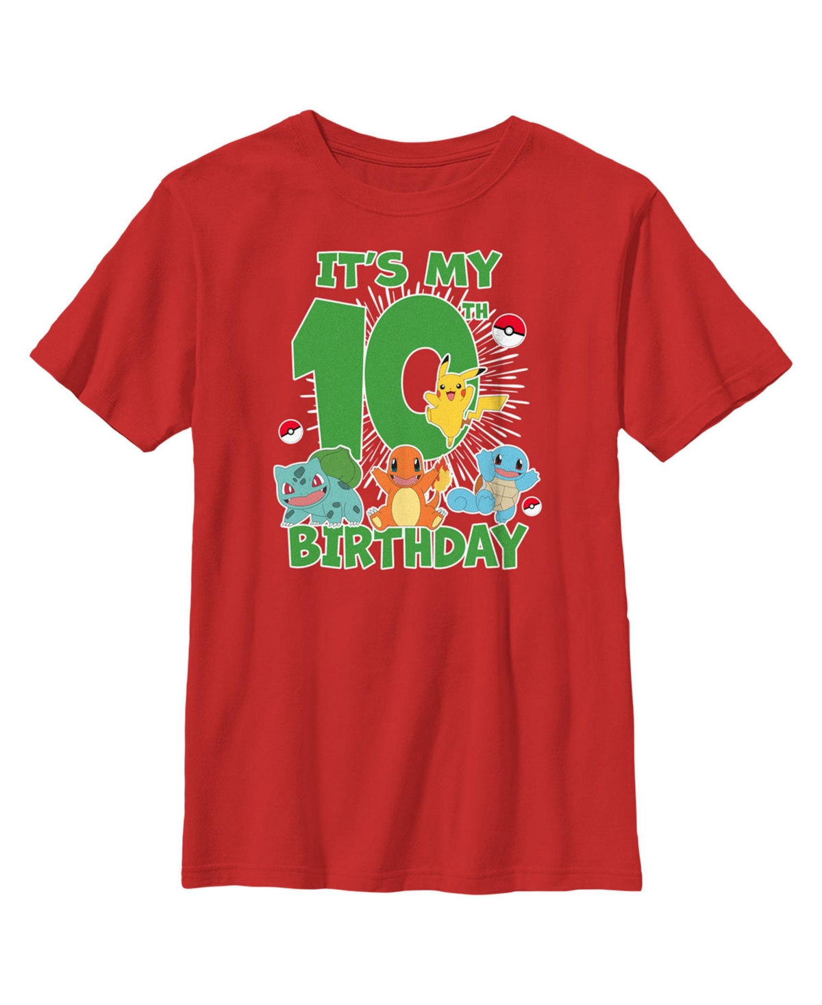 Nintendo Boy's Pokemon It's My 10th Birthday Starters Child T-shirt In Red