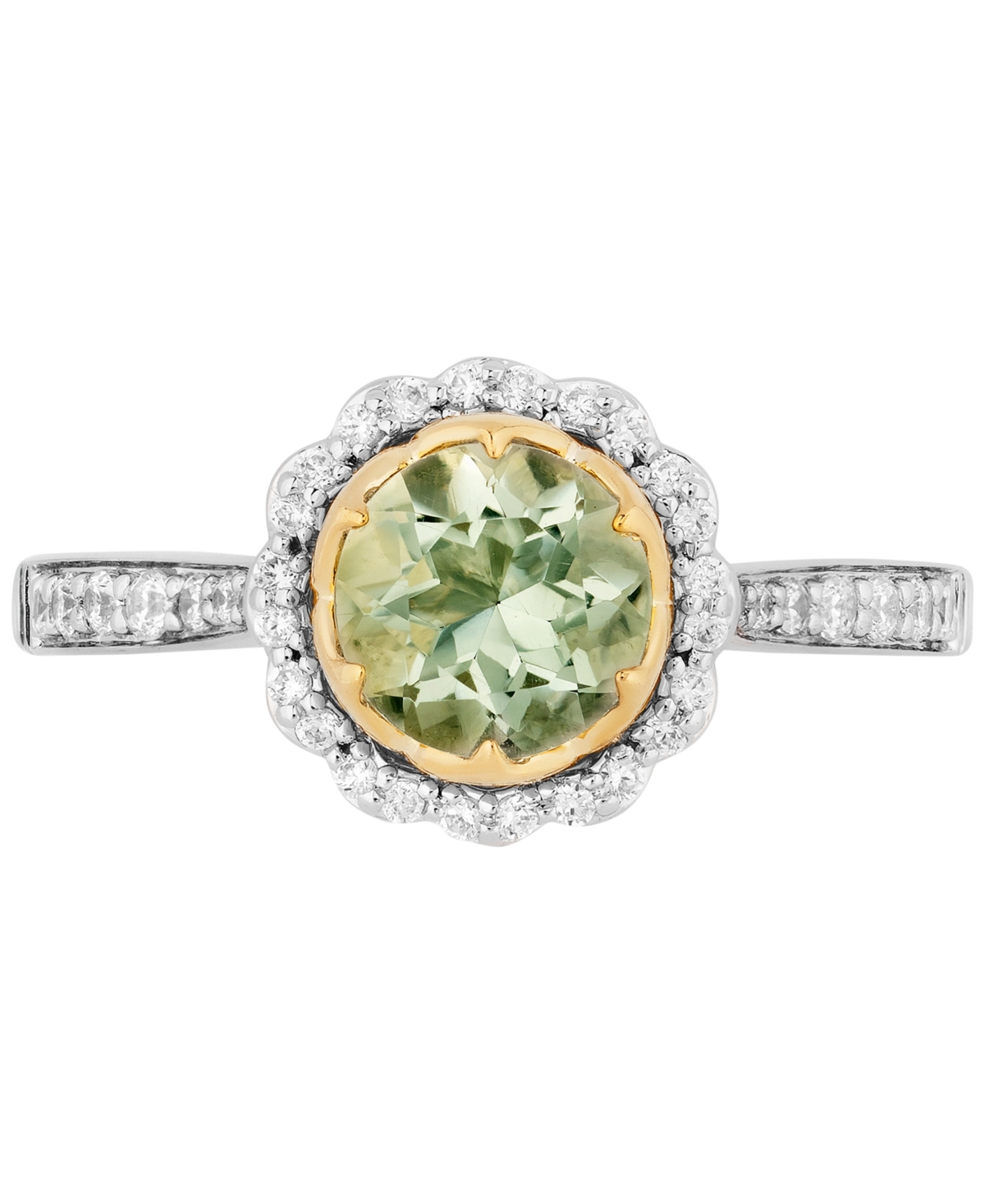Shop Enchanted Disney Fine Jewelry Green Amethyst (1-1/2 Ct. T.w.) & Diamond (1/3 Ct. T.w.) Tiana Ring In 14k Two-tone Gold In Two Tone
