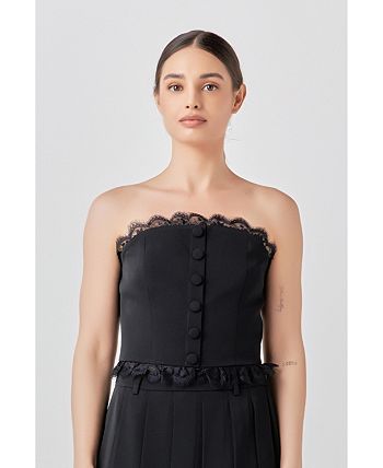 FRONT CLOSURE CONTRAST PEEKABOO LACE CORSET TOP