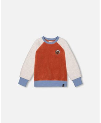 Deux par Deux Big Boys Color Block Raglan Velvet Rib Sweatshirt Burnt ...
