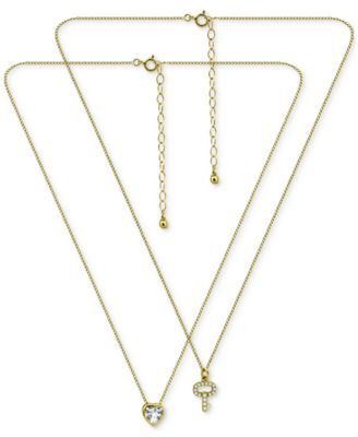 2-Pc. Set Cubic Zirconia Pav&eacute; Key & Solitaire Heart Pendant Necklaces, Created for Macy's