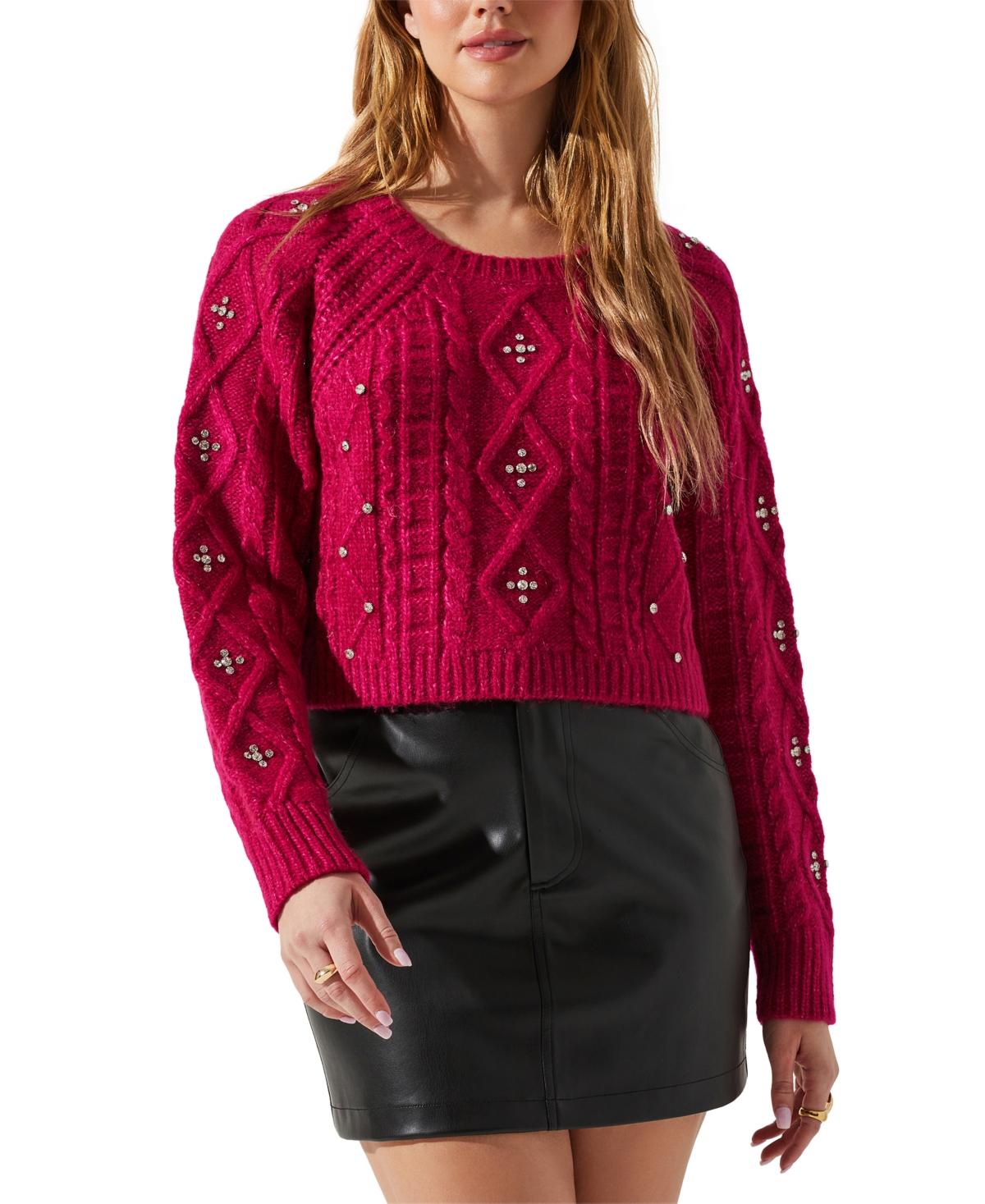 ASTR WOMEN'S MADISON EMBELLISHED CABLE-KNIT SWEATER