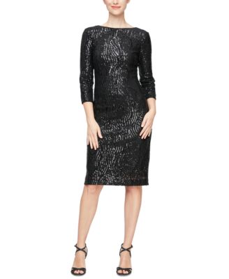 SL Fashions Women's Sequin-Design 3/4-Sleeve Dress - Macy's