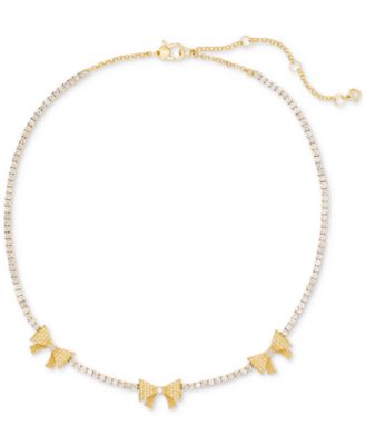 kate spade new york - Gold-Tone Cubic Zirconia Bow Tennis Necklace, 17" + 3" extender