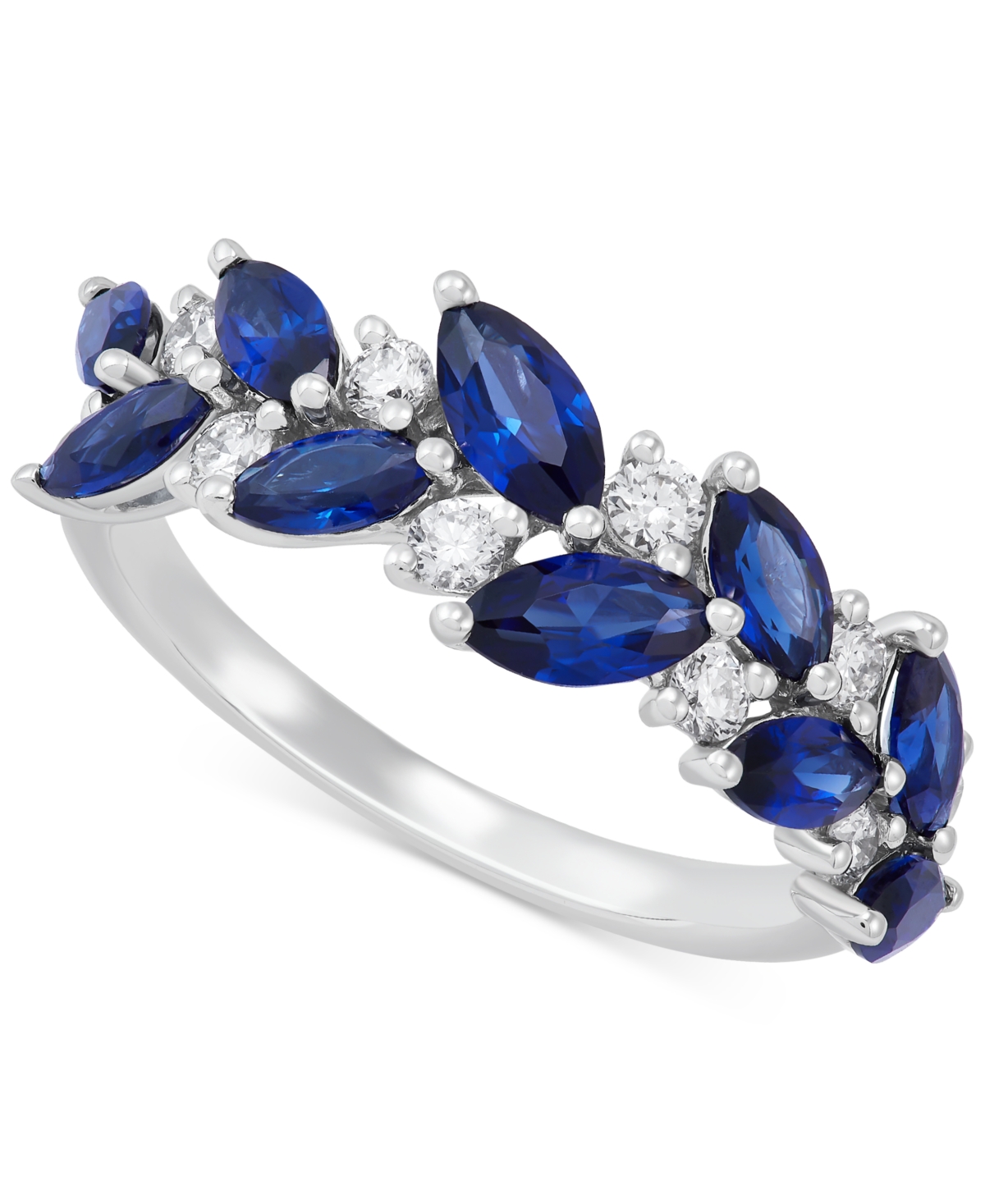 Lab Grown Sapphire (2-1/5 ct. t.w.) & Lab Grown Diamond (1/3 ct. t.w.) Marquise Vine Ring in 14k White Gold - Sapphire