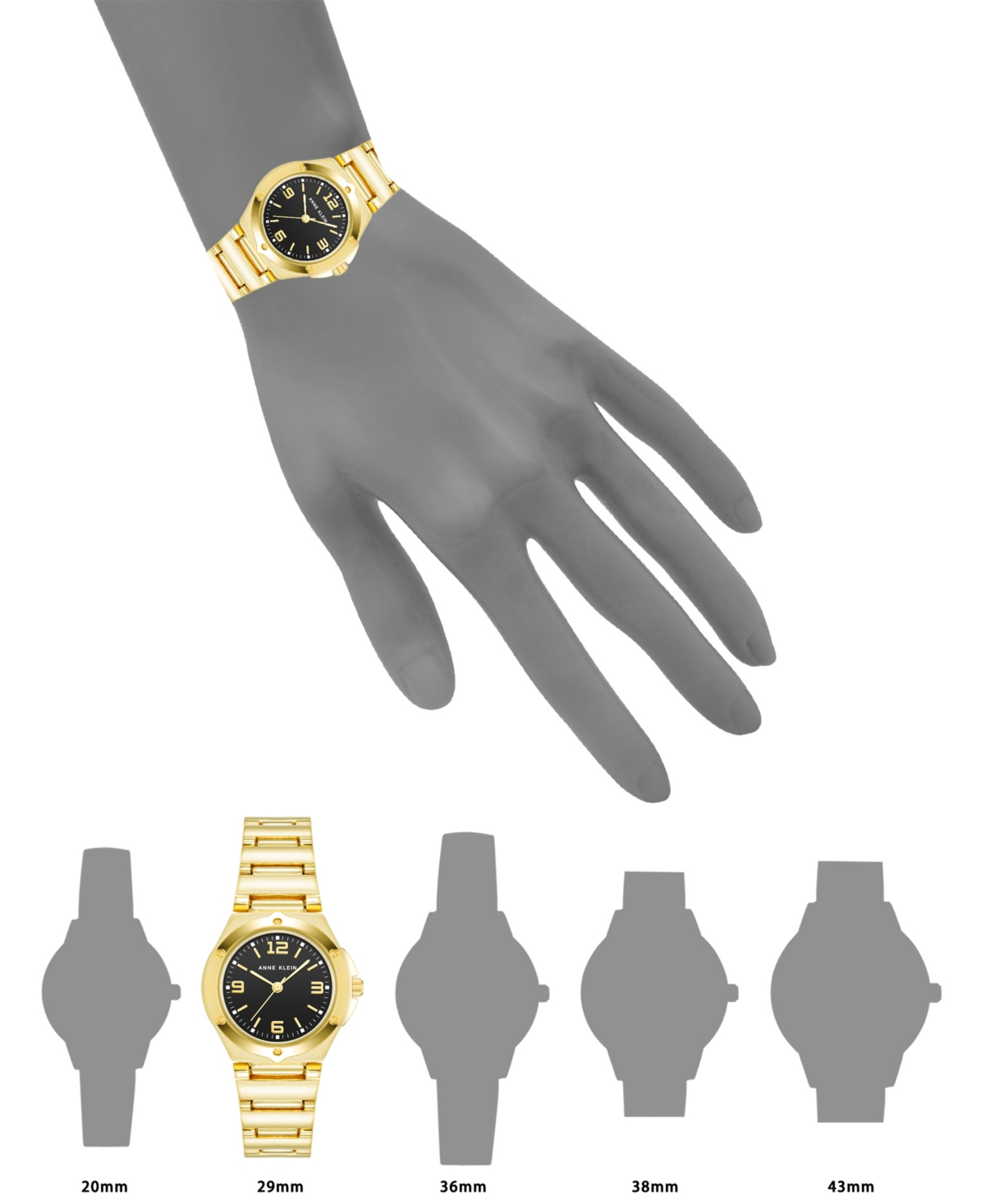 Anne Klein Women's Quartz Gold-Tone Alloy Bracelet Watch, 29mm - Gold-Tone, Black