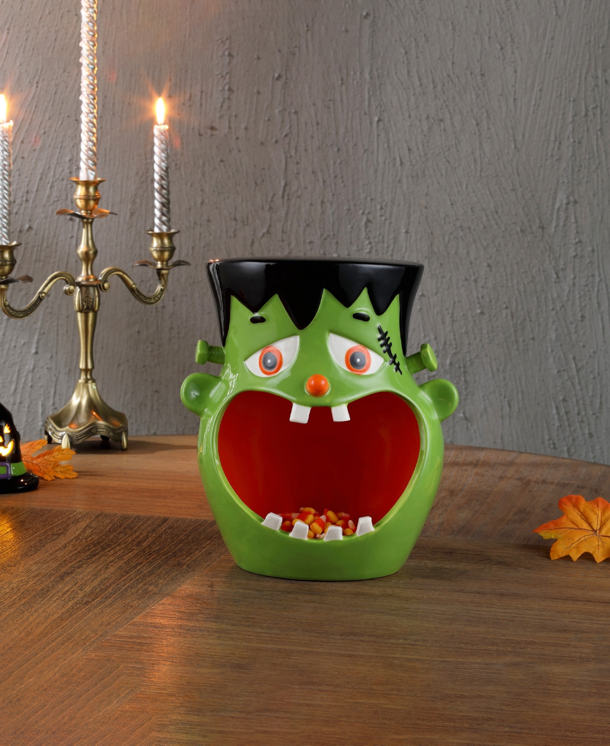 Mr. Halloween 11.5" Motion Activated Ceramic Frankenstein Candy Bowl In Green