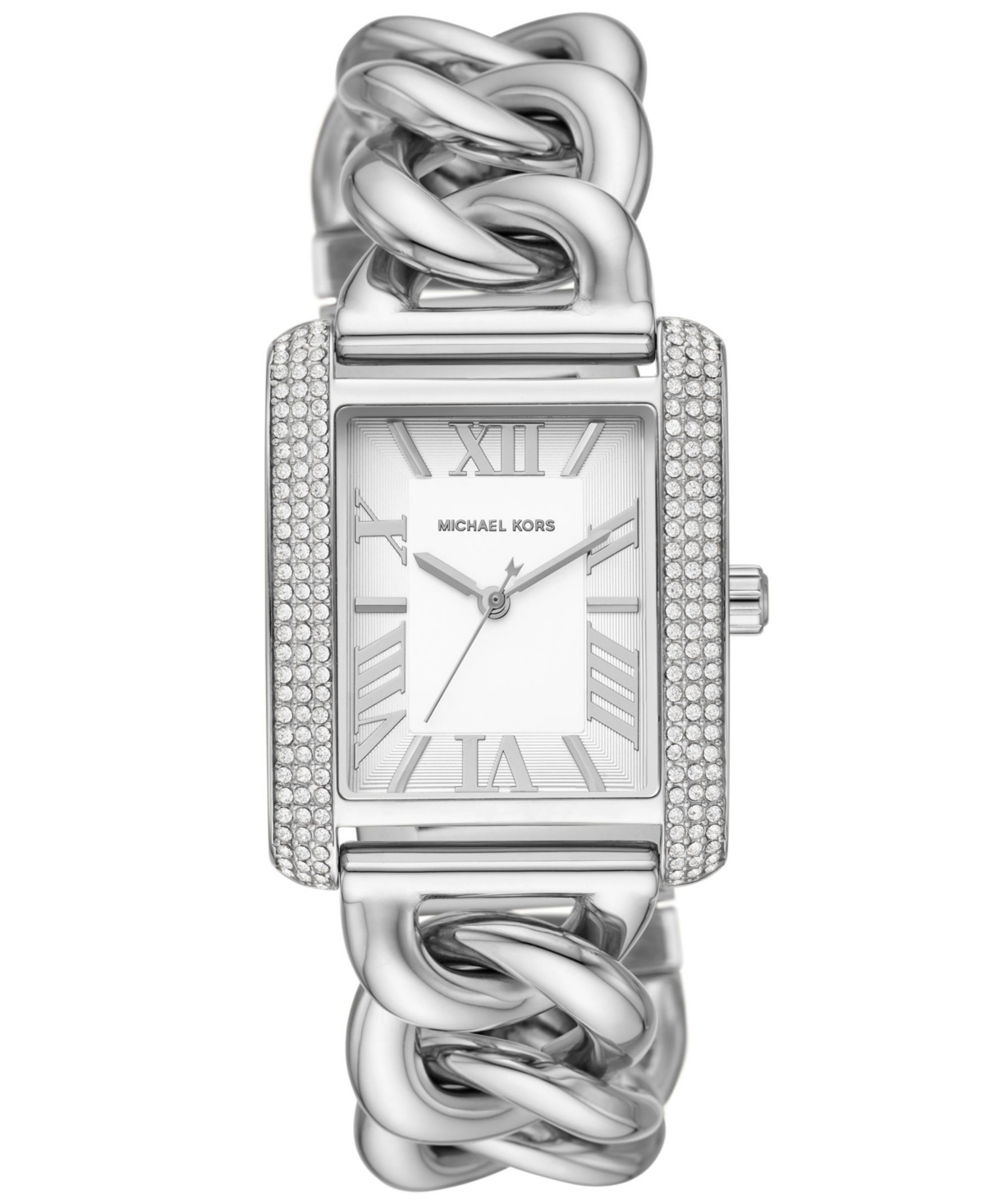 Michael Kors Women's Emery Three-hand Silver-tone Stainless Steel Pave Bracelet Watch 40mm