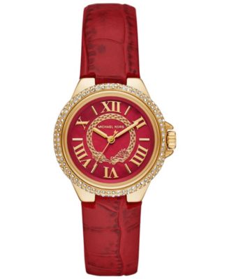 Michael Kors Women s Camille Three Hand Red Leather Watch 33mm Macy s