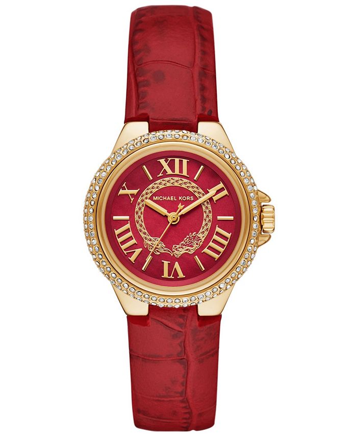 Michael Kors Women s Camille Three Hand Red Leather Watch 33mm