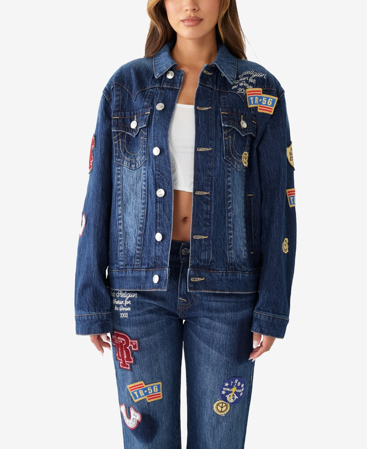 True Religion Women's Oversized Jimmy Jacket With Patches In Crystal Cove