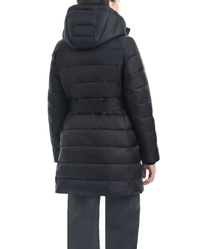 Vince Camuto Women's Belted Hooded Puffer Coat - Macy's